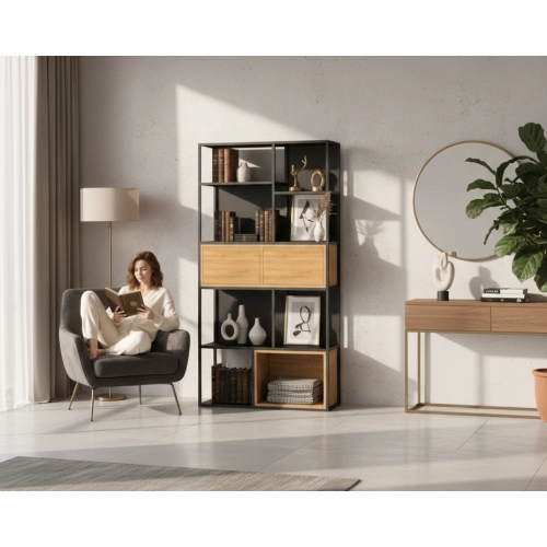 REGAŁ NA KSIĄŻKI METALOWE DREWNO LITE DĄB JESION OLCHA RNK-169